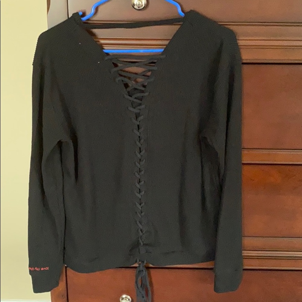 Peace Love World Black sweatshirt w/tie back